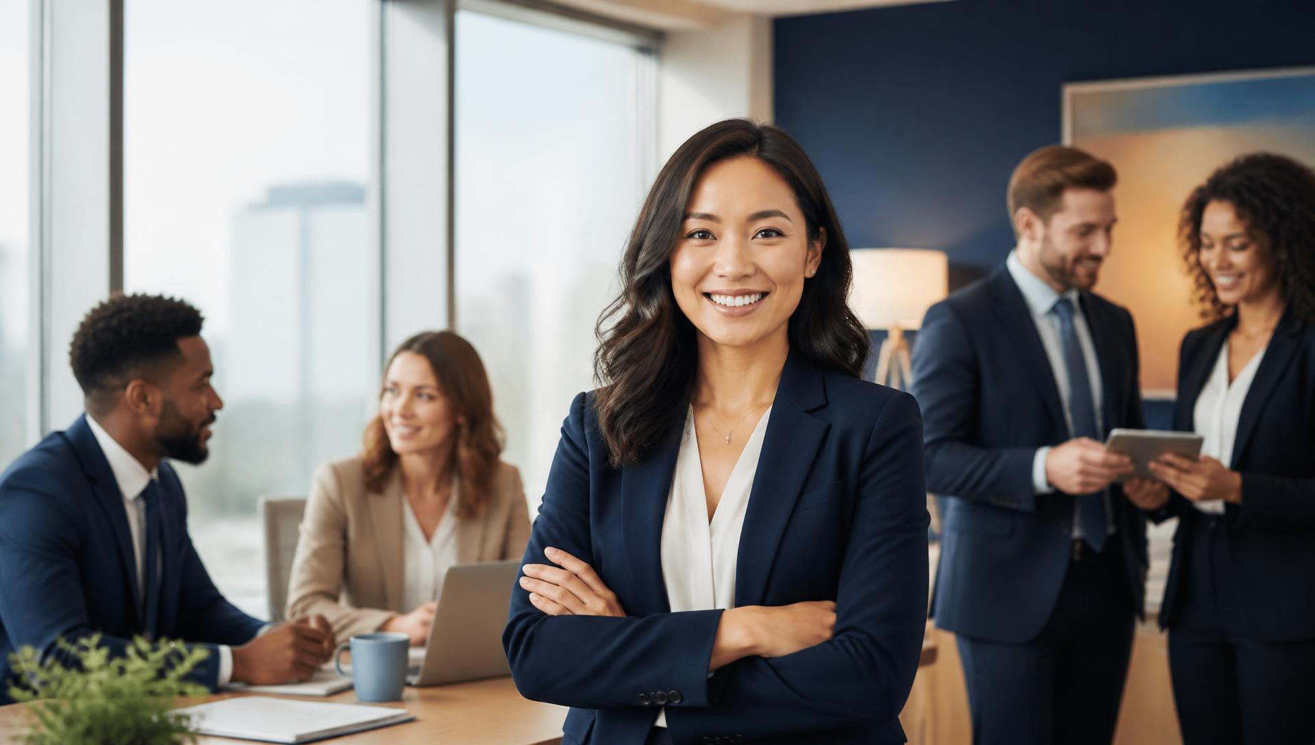 Professional insurance team collaborating in a modern office